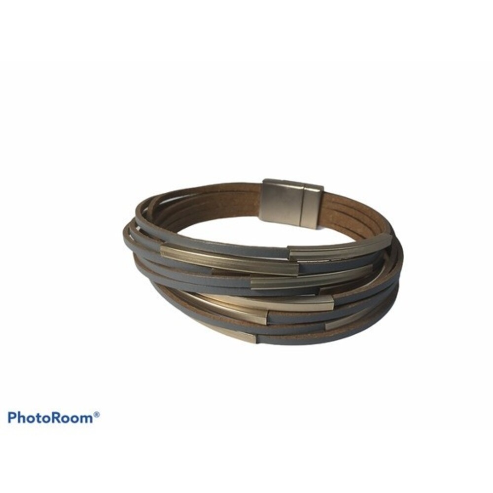 Gray Multi Corded Leather Bracelet